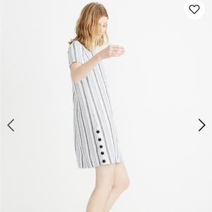 MADEWELL 100% lienen blue striped v neck side button easy dress S